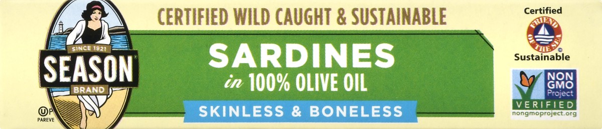 slide 8 of 9, Season Skinless & Boneless Sardines in 100% Olive Oil 3.75 oz, 3.75 oz