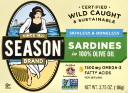 Season Skinless & Boneless Sardines in 100% Olive Oil 3.75 oz