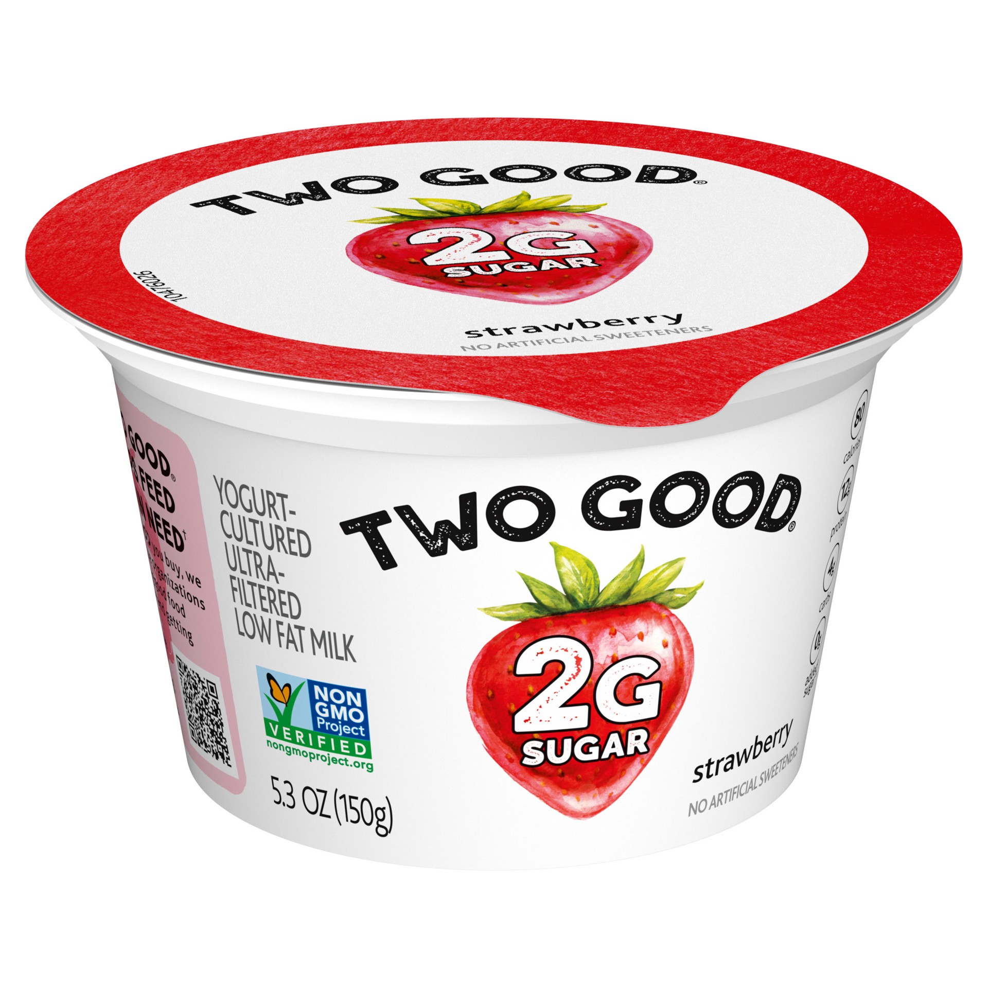 slide 4 of 5, Too Good & Co. Strawberry Flavored Lower Sugar, Low Fat Greek Yogurt Cultured Product, Gluten Free, Keto Friendly Healthy Snacks, 5.3 OZ Cup, 5.3 oz