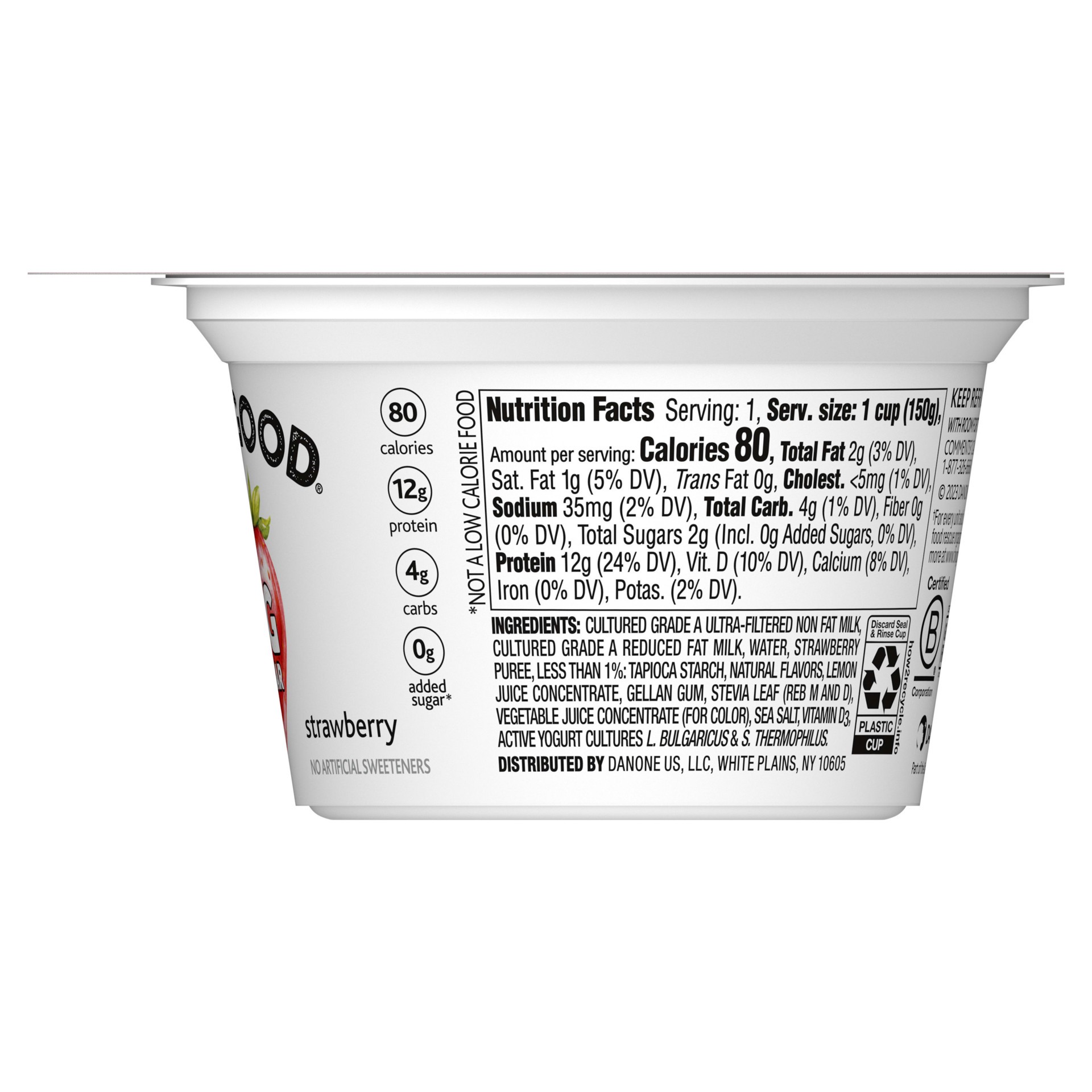 slide 2 of 5, Too Good & Co. Strawberry Flavored Lower Sugar, Low Fat Greek Yogurt Cultured Product, Gluten Free, Keto Friendly Healthy Snacks, 5.3 OZ Cup, 5.3 oz