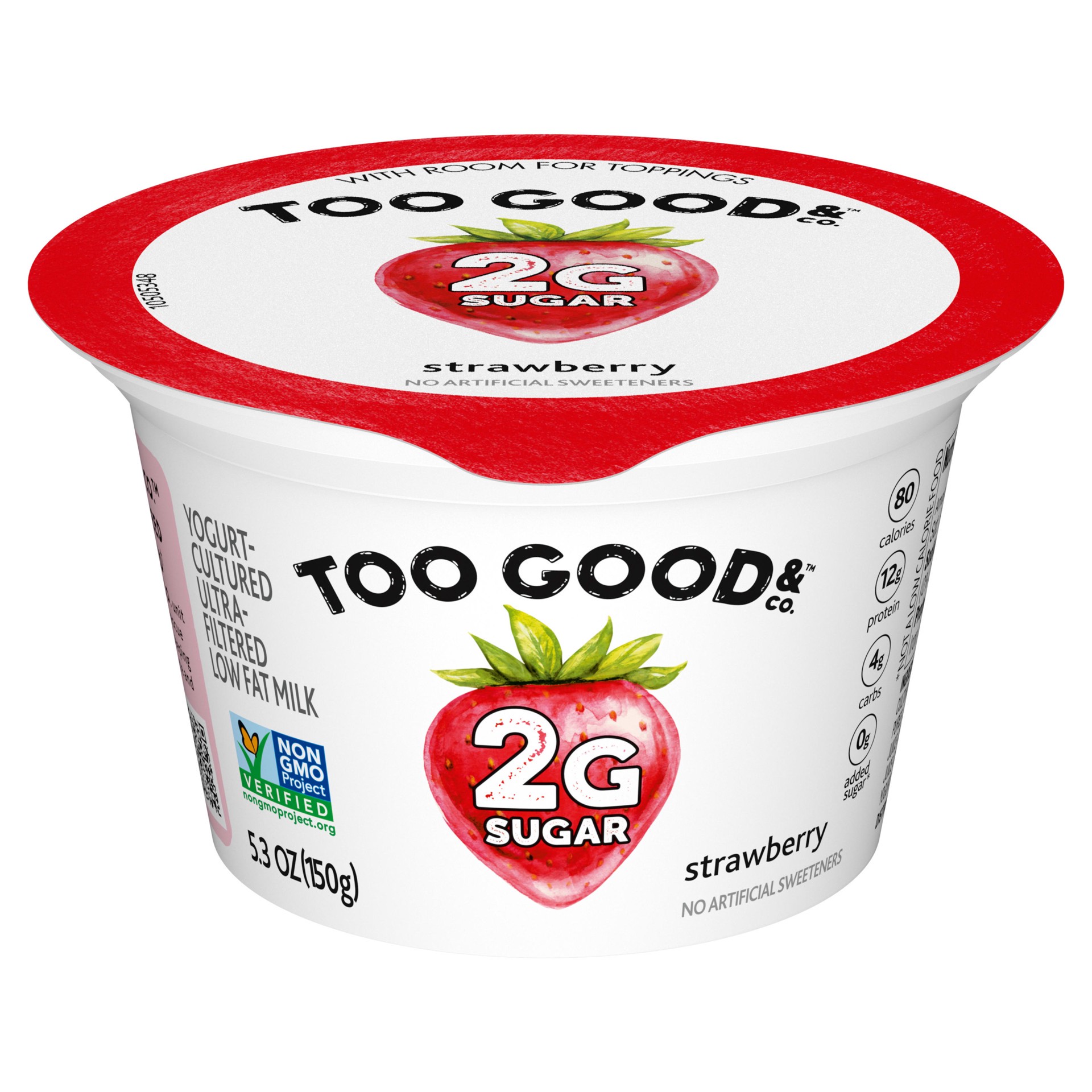 slide 1 of 5, Too Good & Co. Strawberry Flavored Lower Sugar, Low Fat Greek Yogurt Cultured Product, Gluten Free, Keto Friendly Healthy Snacks, 5.3 OZ Cup, 5.3 oz