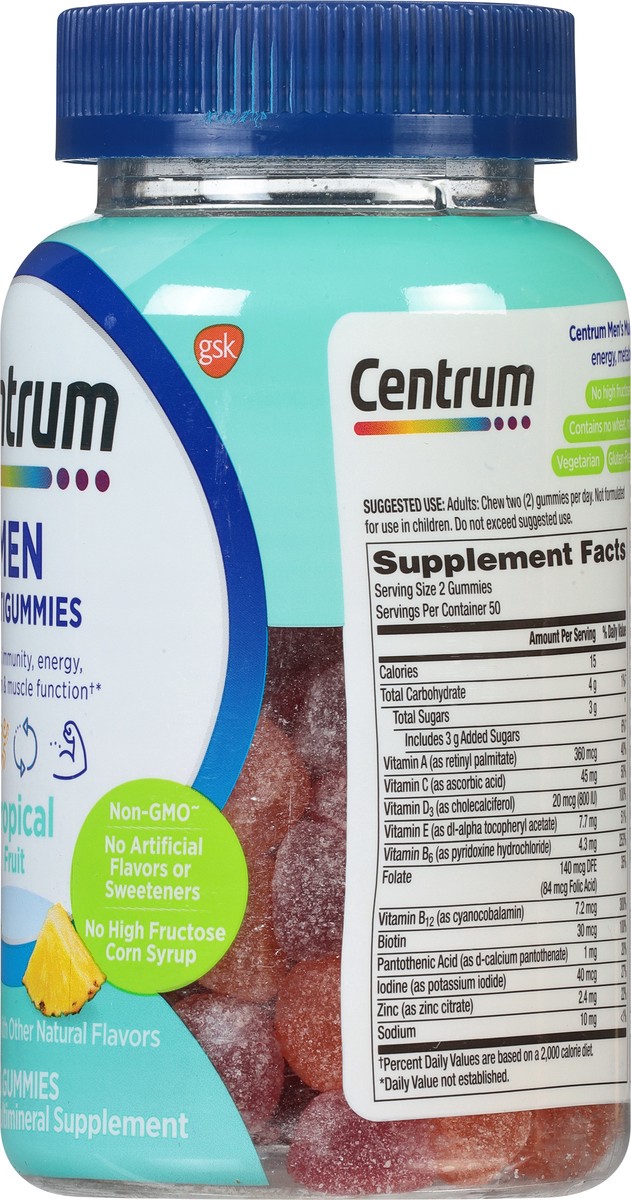 slide 6 of 9, Centrum Men MultiGummies Tropical Fruit, 100 ct