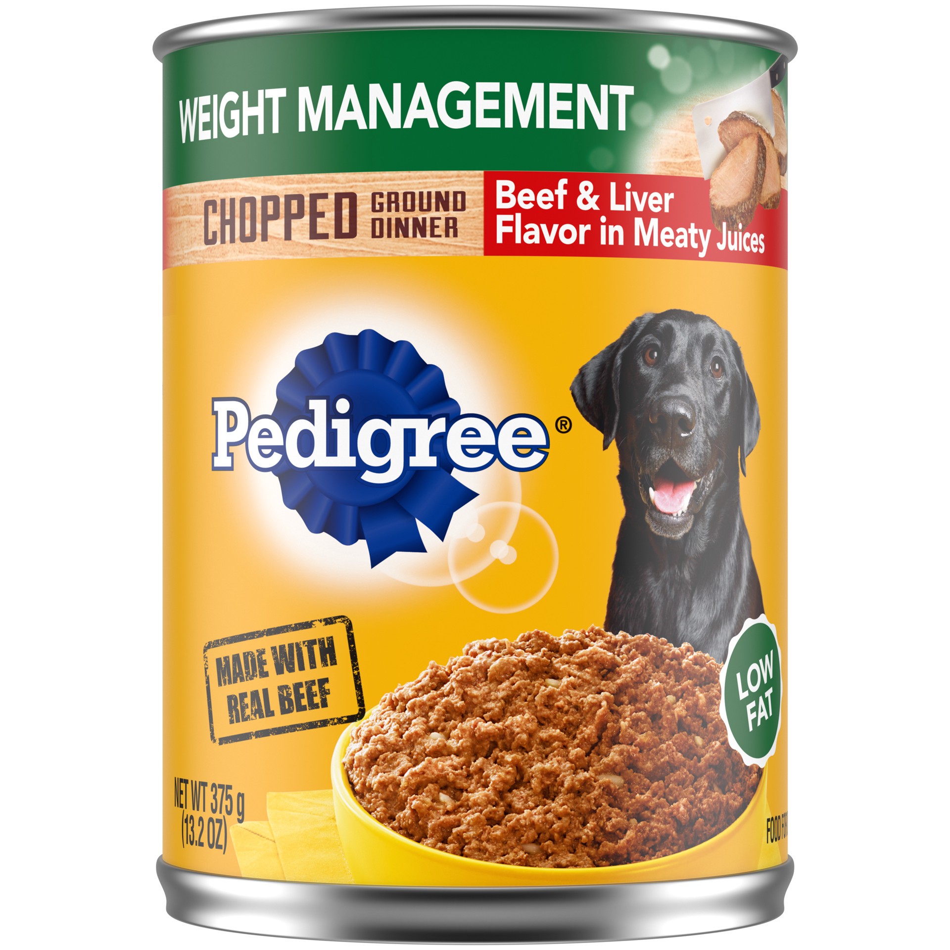 slide 1 of 5, Pedigree Chopped Ground Dinner Weight Management Adult Canned Soft Wet Dog Food, Beef & Liver Flavor, 13.2 Oz. Cans 12 Pack, 13.2 oz