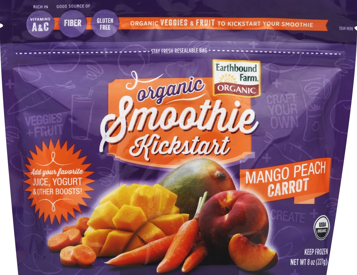 slide 2 of 2, Earthbound Farm Organic Smoothie Kickstart Mango Peach Carrot, 8 oz