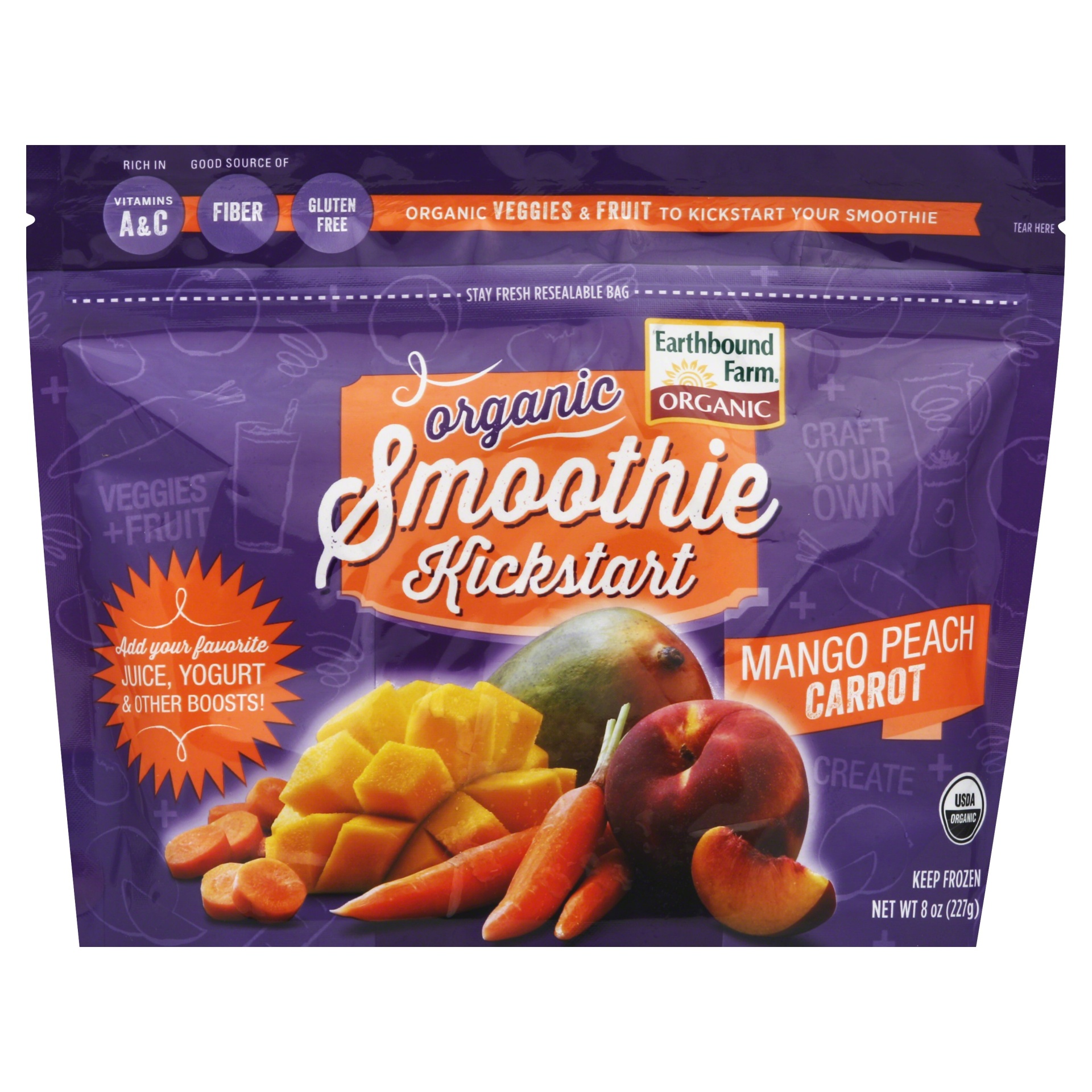 slide 1 of 2, Earthbound Farm Organic Smoothie Kickstart Mango Peach Carrot, 8 oz