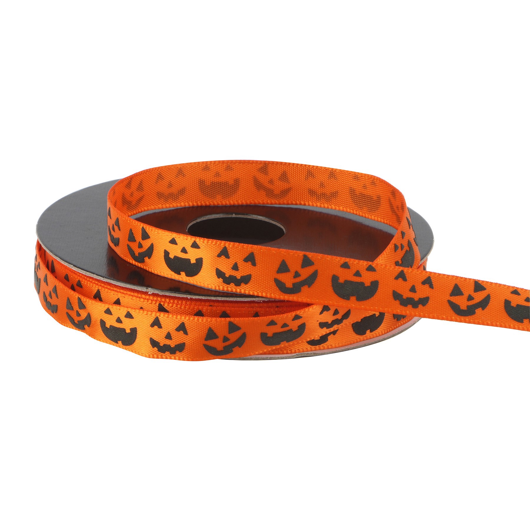 slide 3 of 3, 3/8" X 4yd. Orange Laughing Jack-O'-Lanterns Ribbon By Celebrate It Halloween, 3/8 in