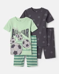 Carters Boys Soccer 100% Cotton Short-Sleeve Snug Fit 4-Piece Pajama Set - Green/Grey Green/Grey 6
