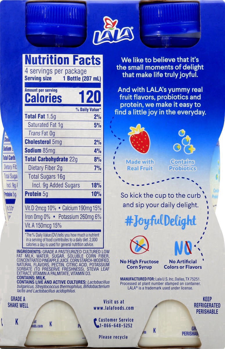 slide 21 of 36, LALA Pina Colada Flavored Probiotic Yogurt Smoothies, 4 ct; 7 fl oz