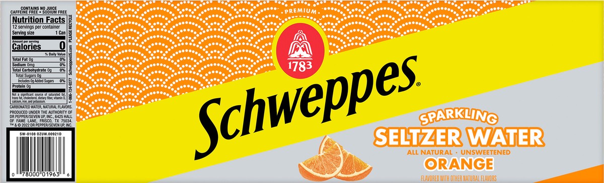 slide 6 of 7, Schweppes Orange Seltzer Water - 144 fl oz, 12 ct; 12 fl oz