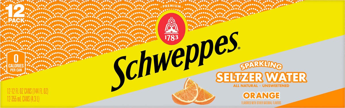 slide 2 of 7, Schweppes Orange Seltzer Water - 144 fl oz, 12 ct; 12 fl oz