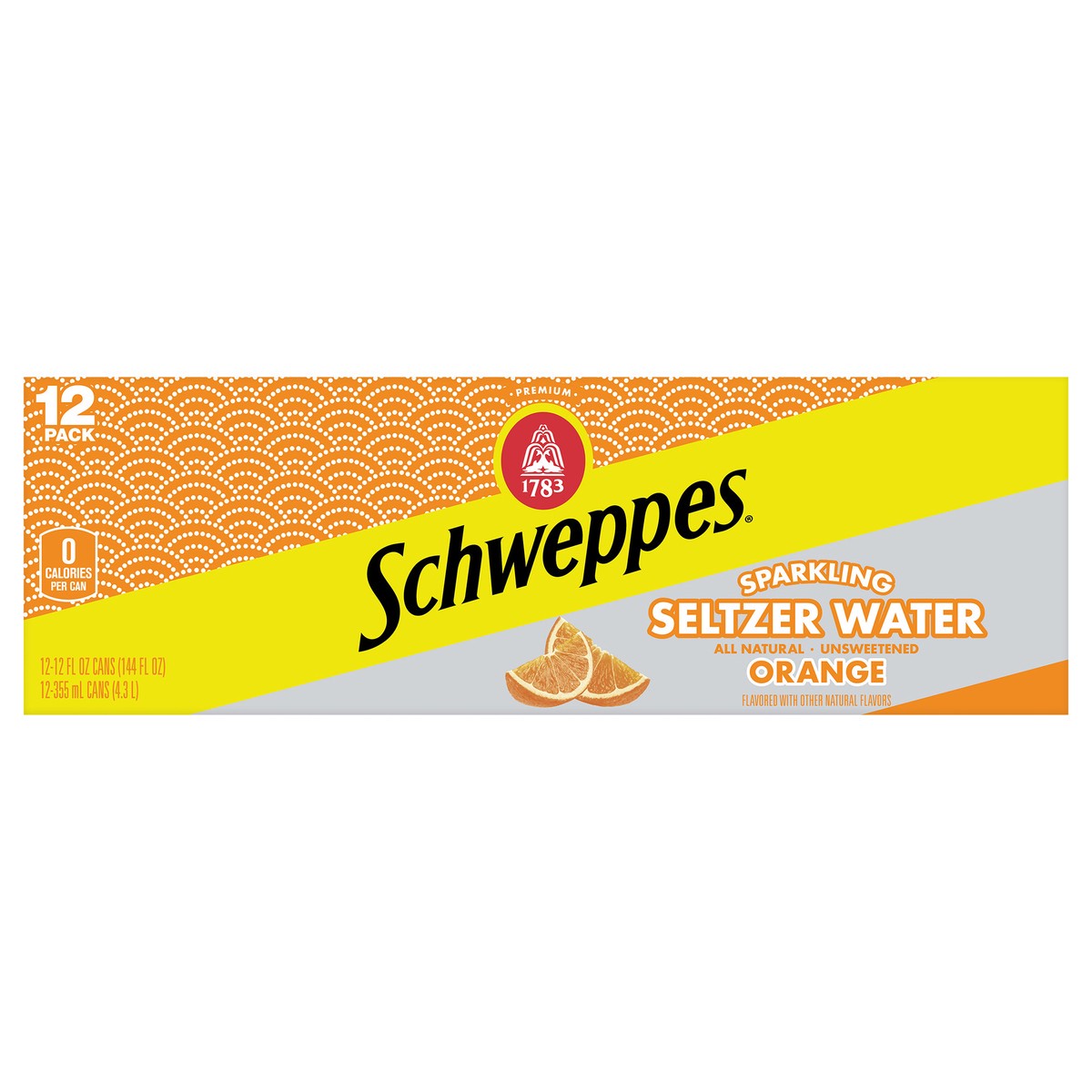 slide 1 of 7, Schweppes Orange Seltzer Water - 144 fl oz, 12 ct; 12 fl oz