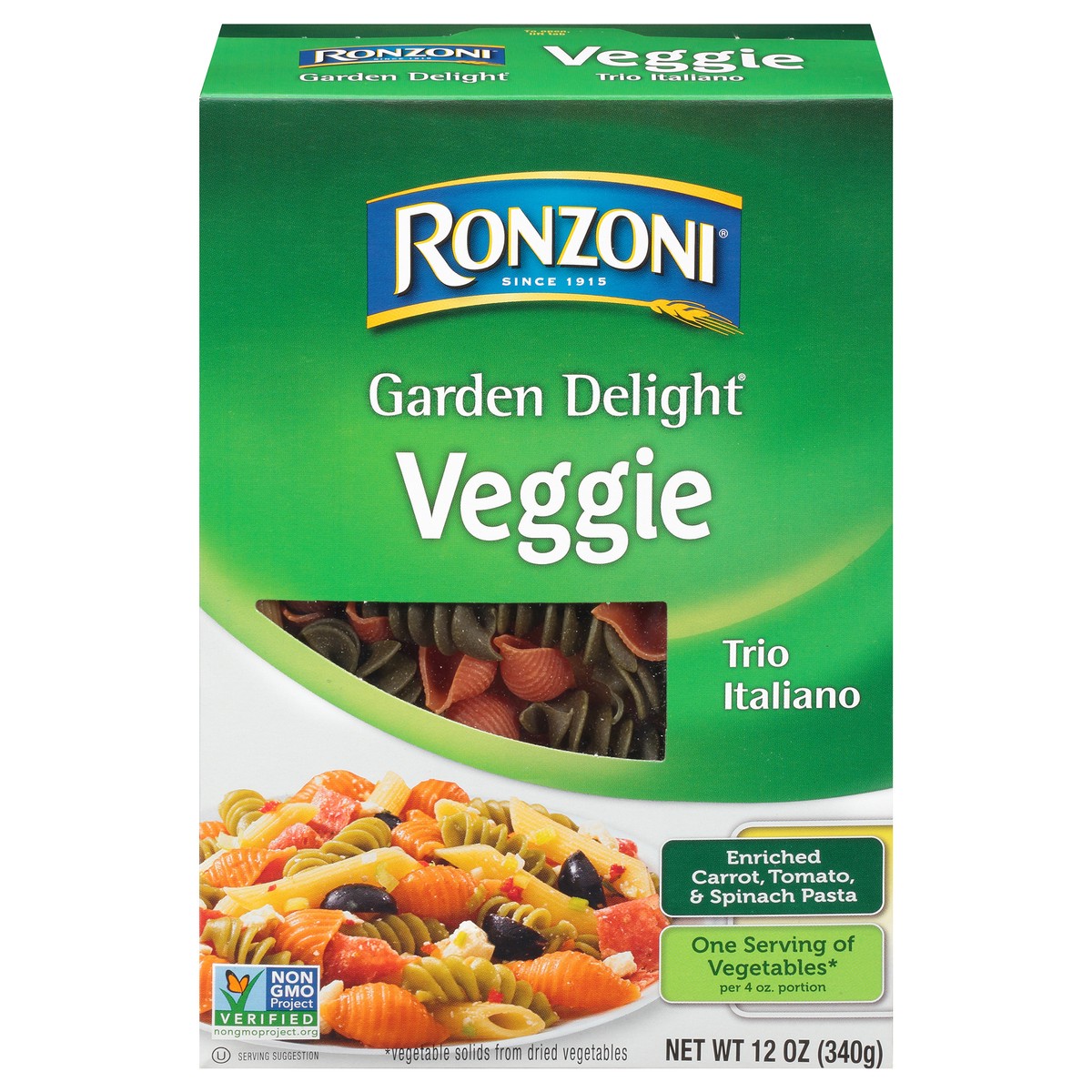 slide 1 of 9, Ronzoni Garden Delight Trio Italiano Non-GMO Pasta with Three Shapes, 12 oz