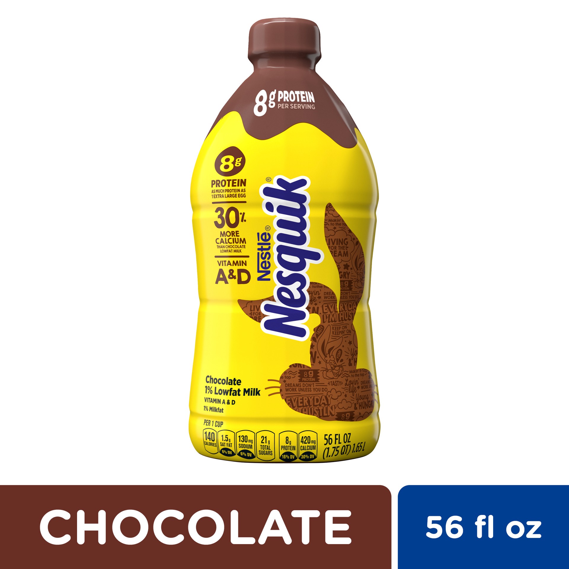 slide 1 of 9, Nesquik Lowfat Chocolate Milk, 56 oz