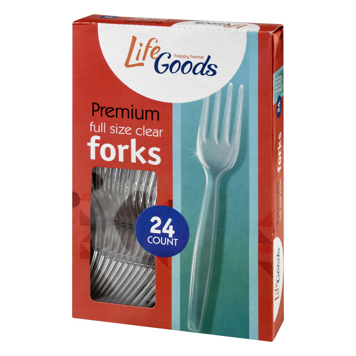 slide 4 of 4, Life Goods Premium Full Size Clear Forks 24 ea, 24 ct