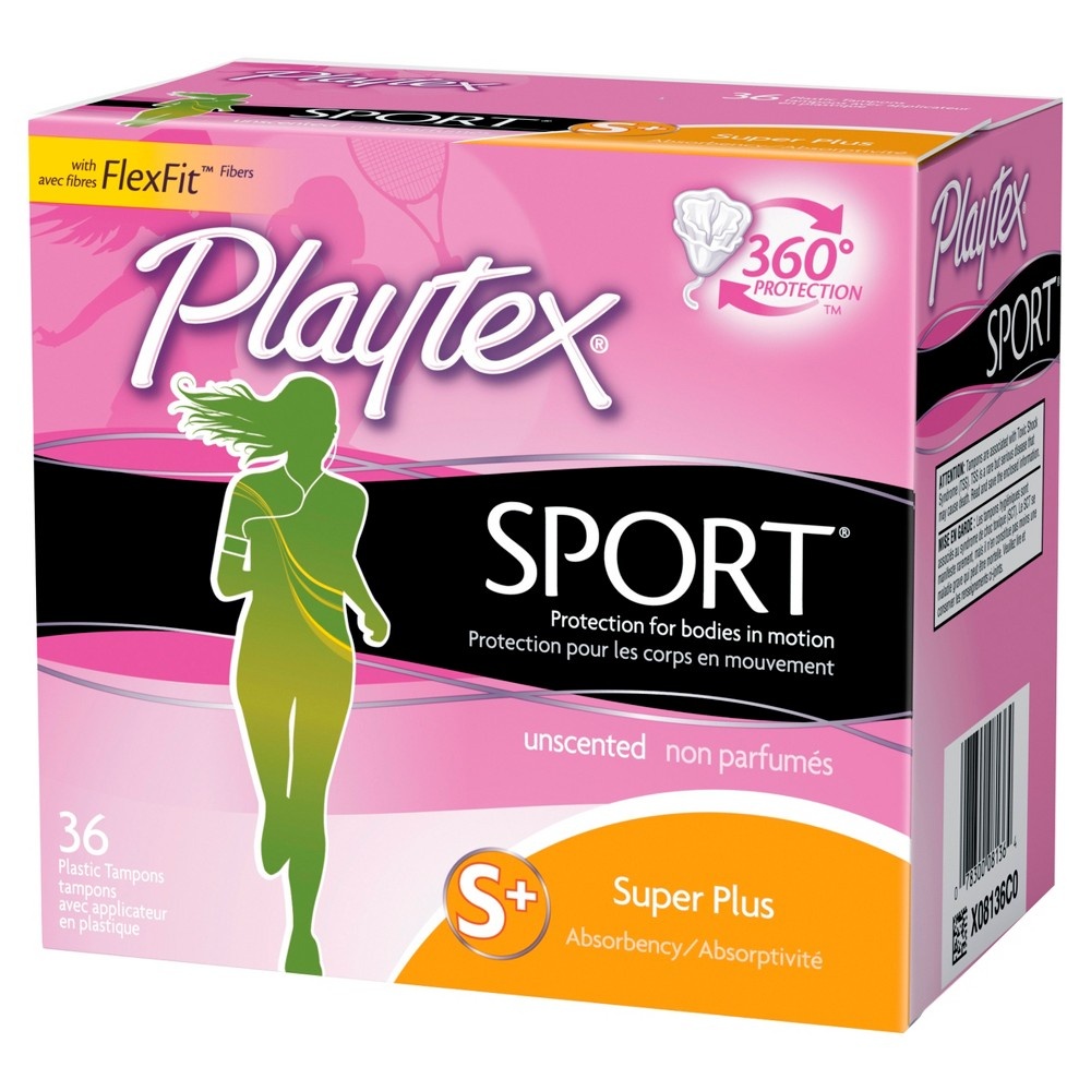 slide 4 of 8, Playtex Sport Plastic Applicator Unscented Super Plus Absorbency Tampons, 36 ct
