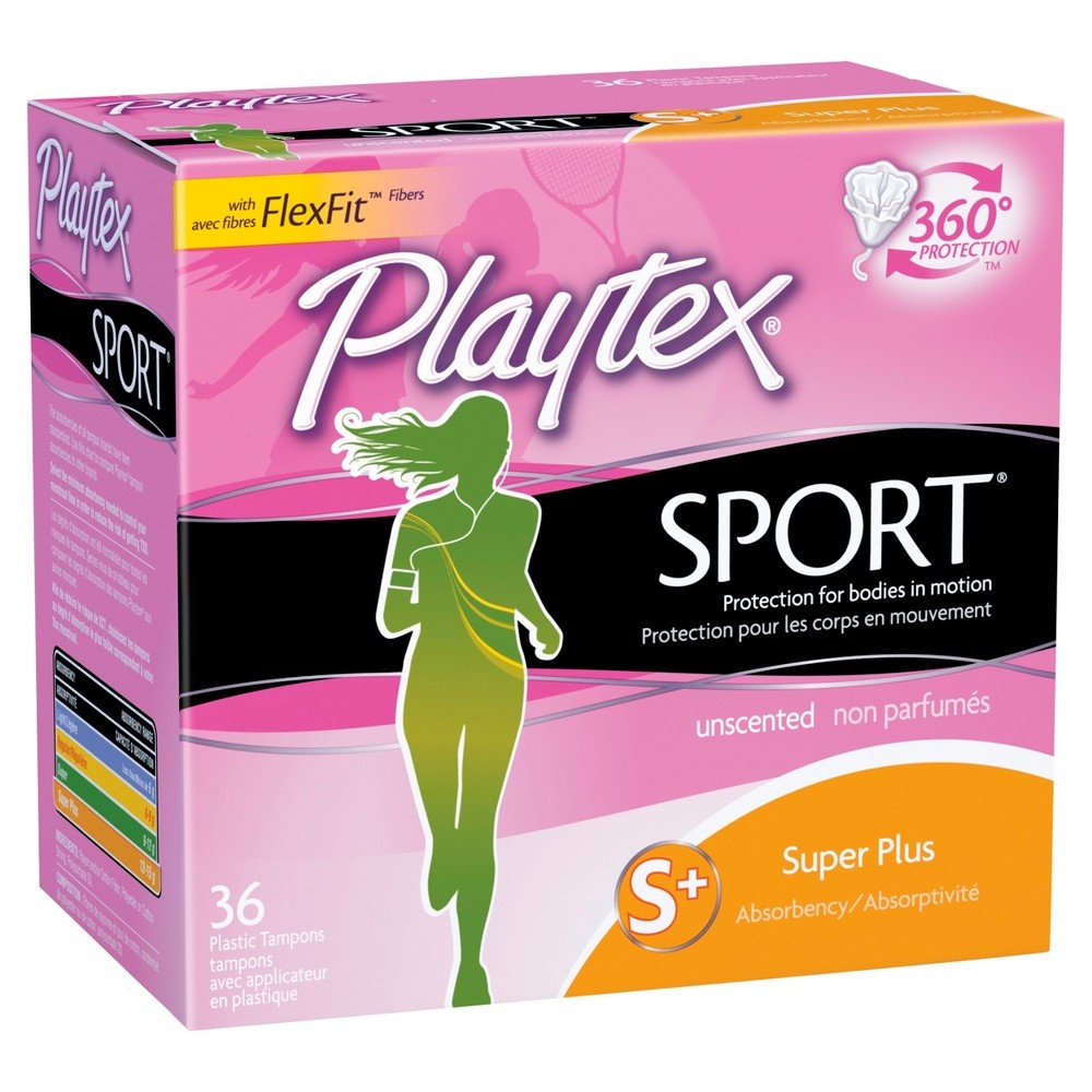 slide 8 of 8, Playtex Sport Plastic Applicator Unscented Super Plus Absorbency Tampons, 36 ct