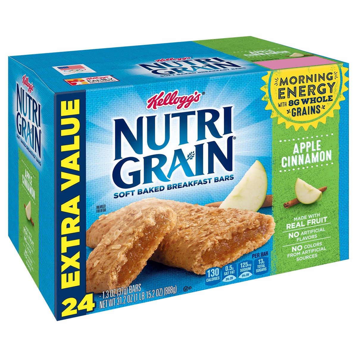 slide 2 of 10, Nutri-Grain Soft Baked Breakfast Bars Apple Cinnamon, 31.2 oz, 24 Count, 31.2 oz