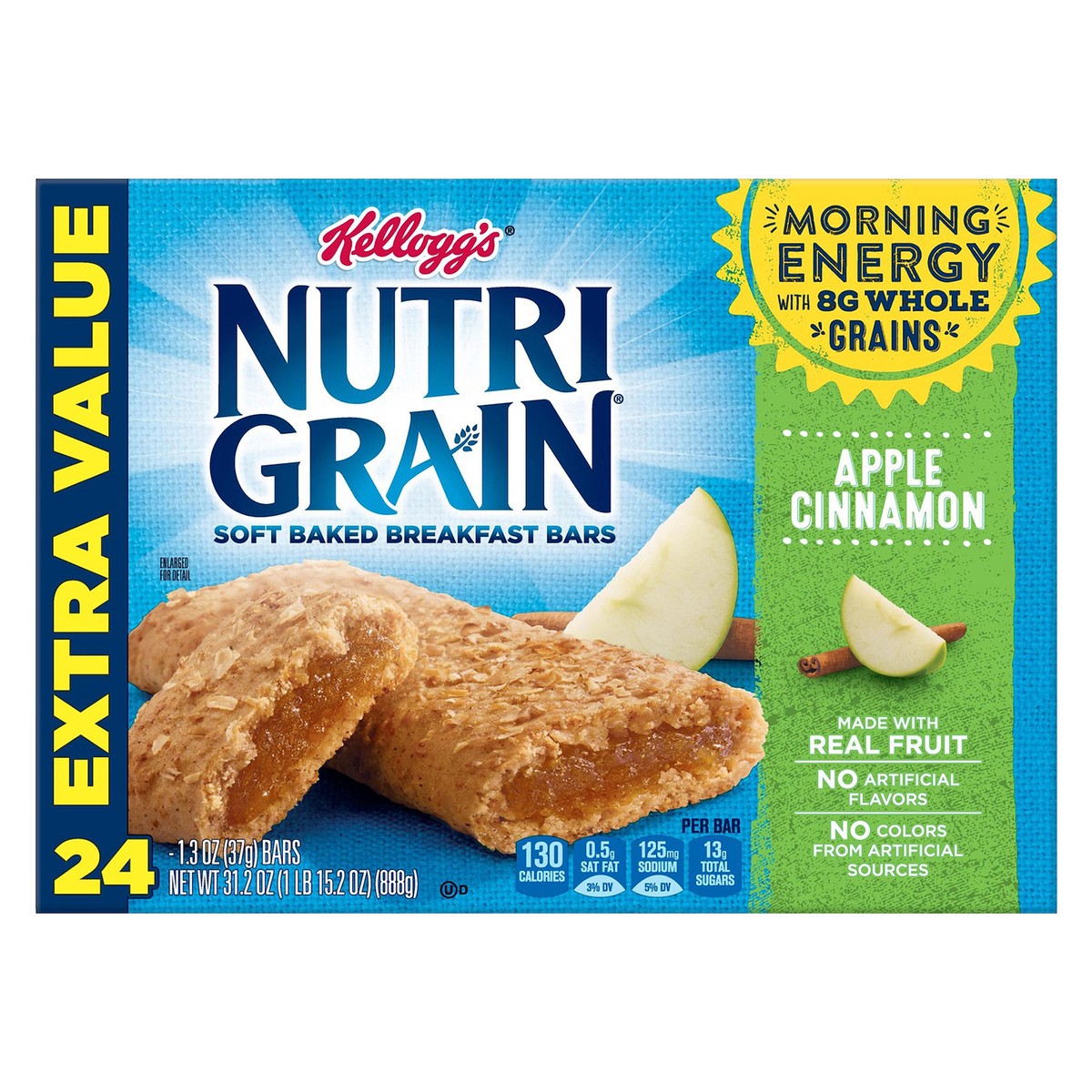slide 10 of 10, Nutri-Grain Soft Baked Breakfast Bars Apple Cinnamon, 31.2 oz, 24 Count, 31.2 oz