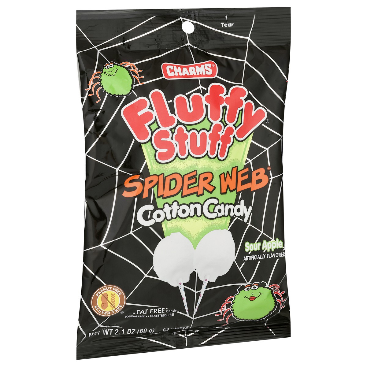 slide 6 of 9, Charms Fluffy Stuff Spider Web Sour Apple Cotton Candy 2.1 oz, 2.1 oz