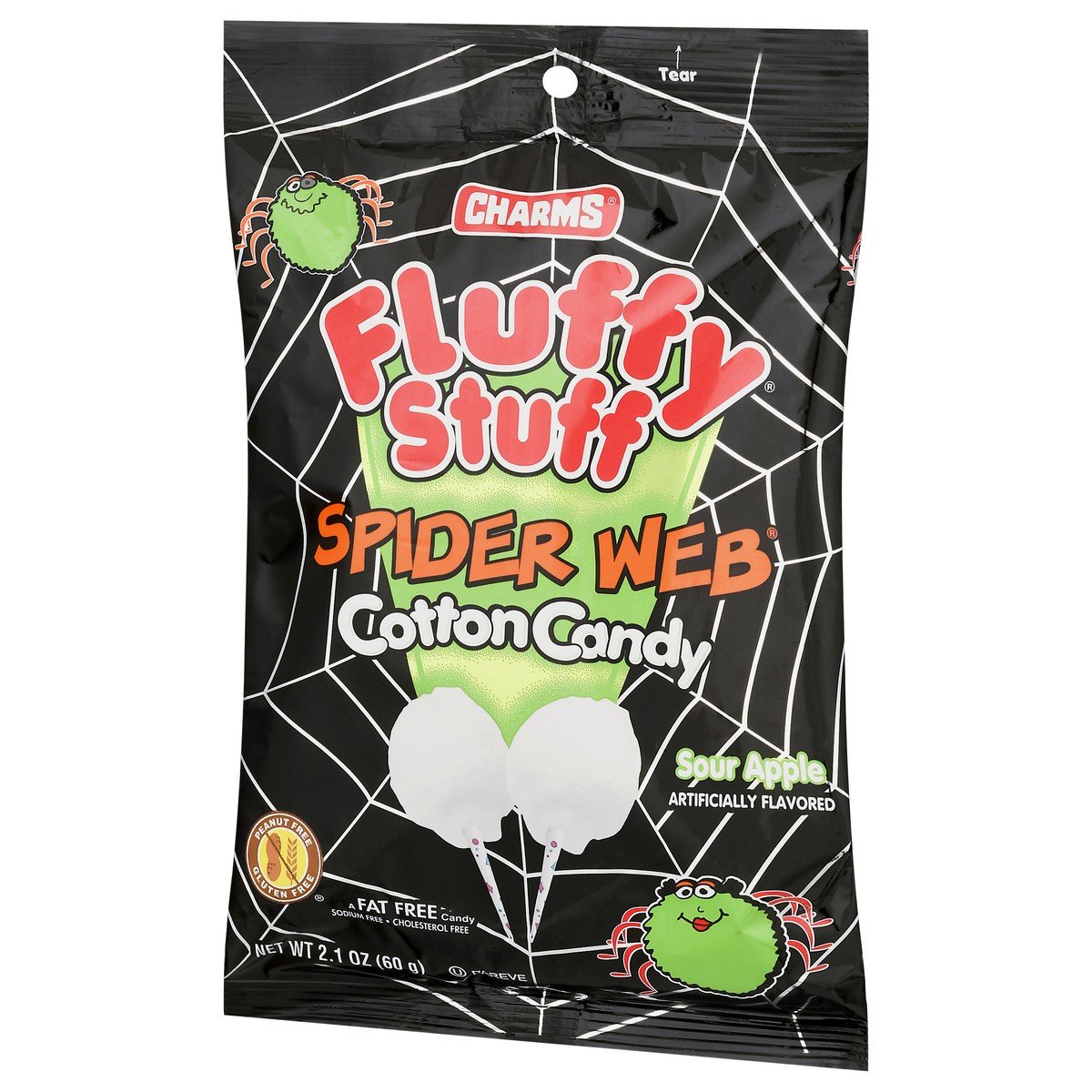 slide 2 of 9, Charms Fluffy Stuff Spider Web Sour Apple Cotton Candy 2.1 oz, 2.1 oz