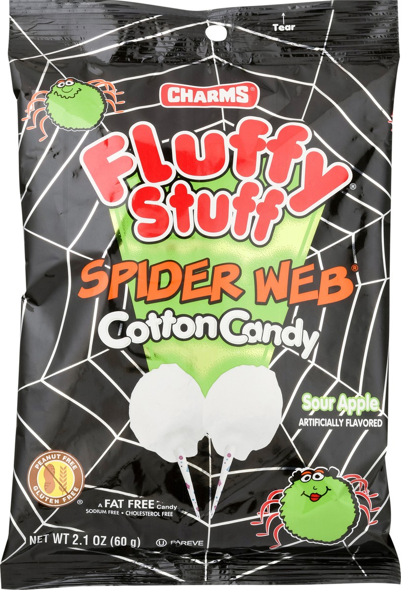 slide 7 of 9, Charms Fluffy Stuff Spider Web Sour Apple Cotton Candy 2.1 oz, 2.1 oz