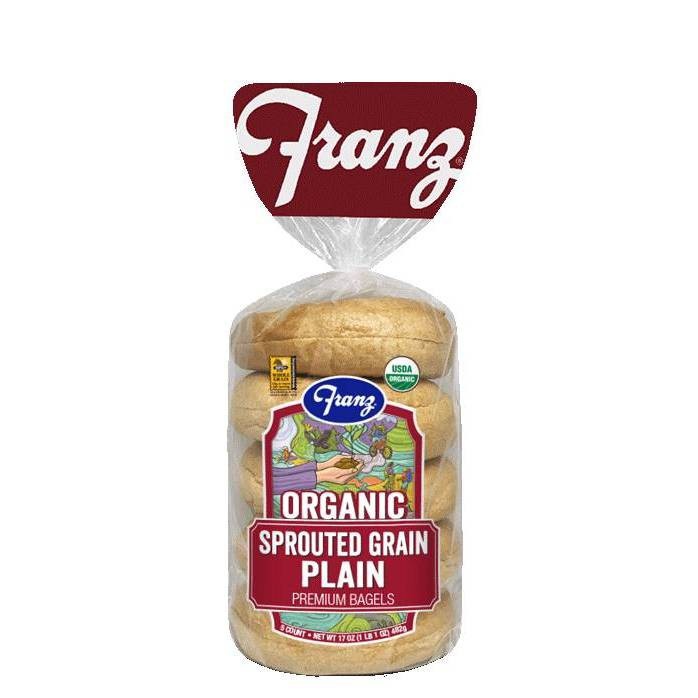 slide 1 of 1, Franz Organic Sprouted Grain Plain Premium BaGels, 18 oz