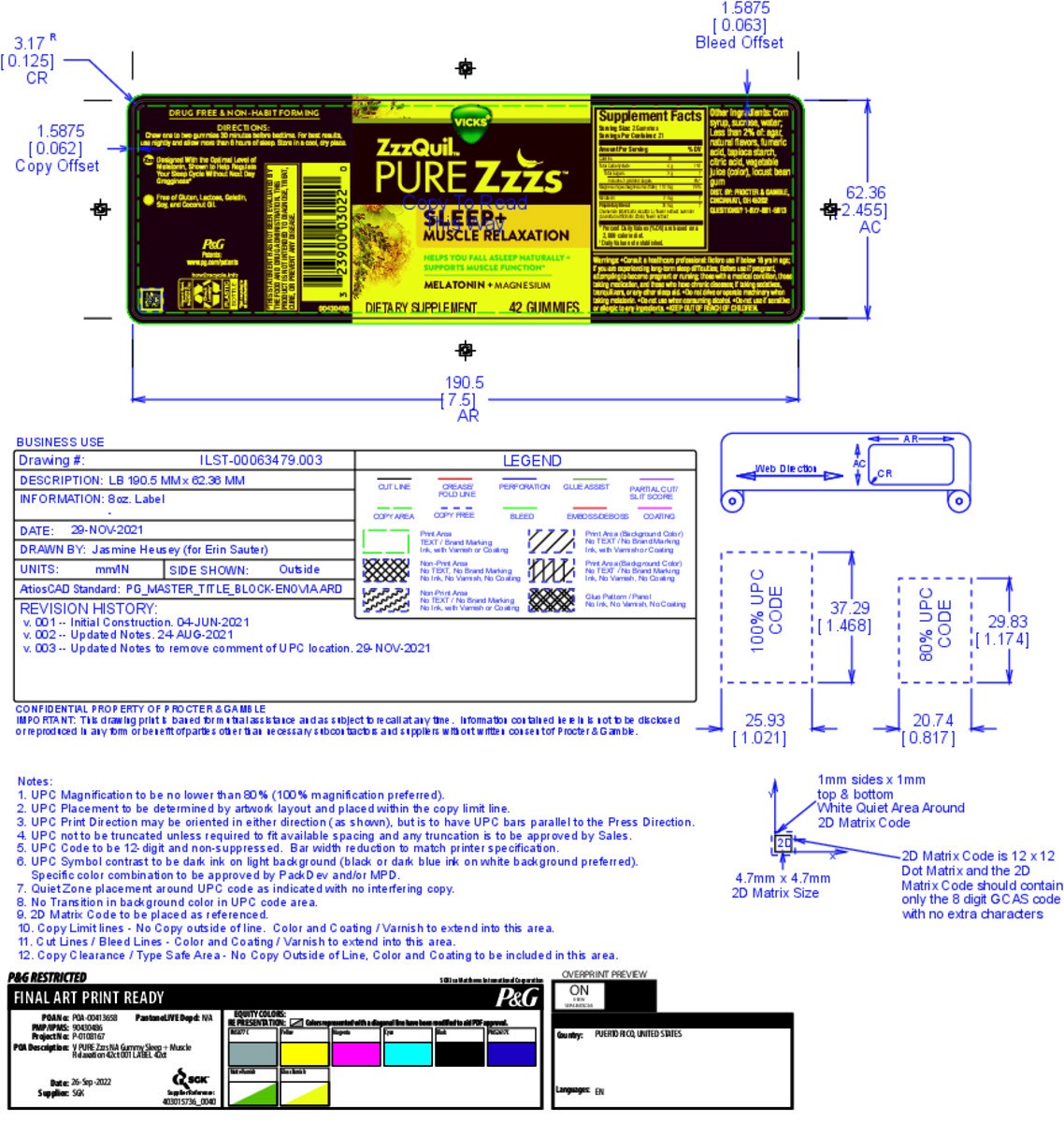 slide 2 of 10, Vicks ZzzQuil PURE Zzzs Sleep+ Muscle Relaxation Melatonin Sleep Aid Gummies, Supports Healthy Muscle Function, Works Naturally With Your Body To Help You Fall Asleep Fast, Melatonin + Magnesium, No Next-Day Grogginess, Drug-Free & Non-Habit Forming, 42ct, 42 ct