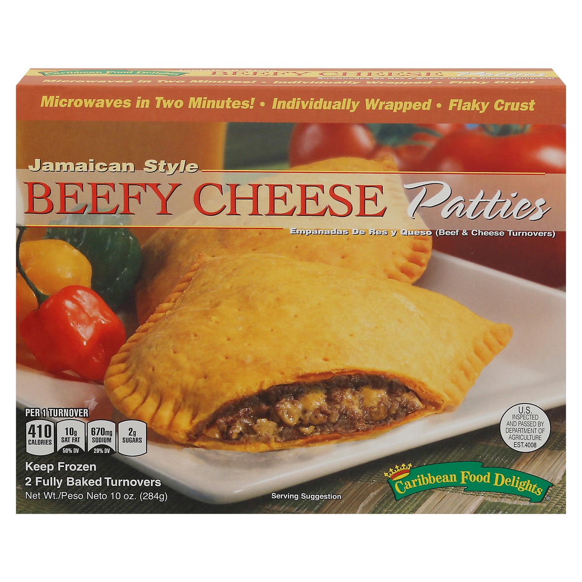 slide 2 of 17, Caribbean Food Delights Jamaican Style Beefy Cheese Patties 2 ea, 10 oz