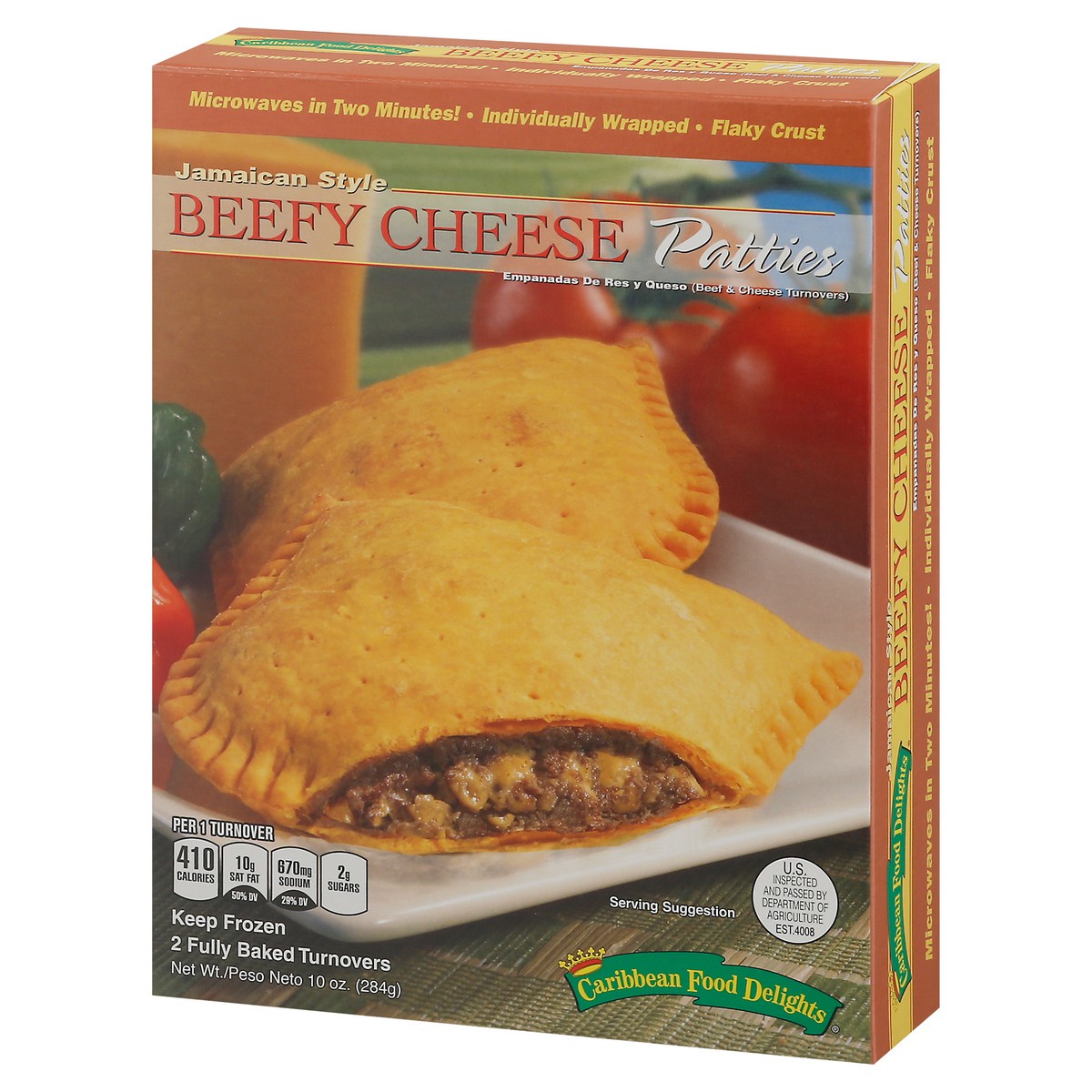 slide 6 of 17, Caribbean Food Delights Jamaican Style Beefy Cheese Patties 2 ea, 10 oz