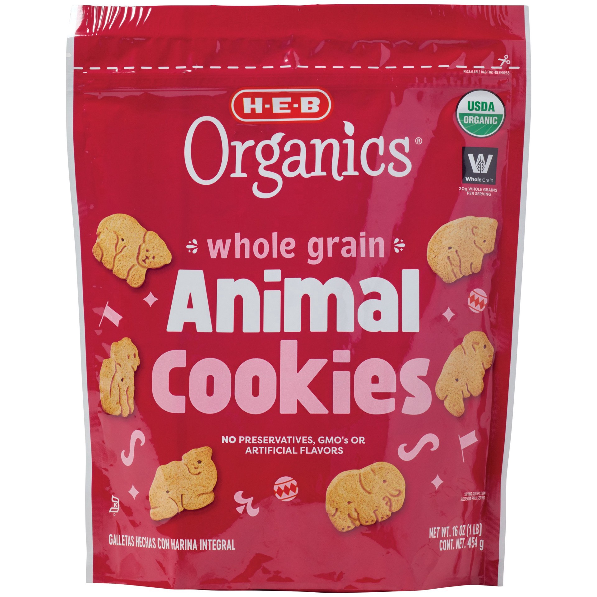 slide 1 of 1, H-E-B Organics Whole Grain Animal Cookies, 16 oz