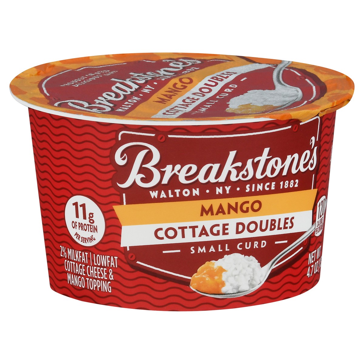 slide 5 of 11, Breakstone's Cottage Doubles Lowfat Cottage Cheese & Mango Topping with 2% Milkfat, 4.7 oz Cup, 4.7 oz