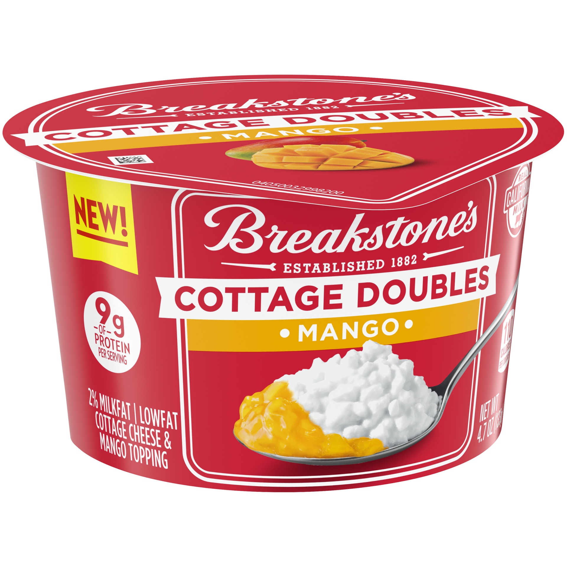 slide 2 of 6, Breakstone's Cottage Doubles Lowfat Cottage Cheese & Mango Topping with 2% Milkfat Cup, 4.7 oz