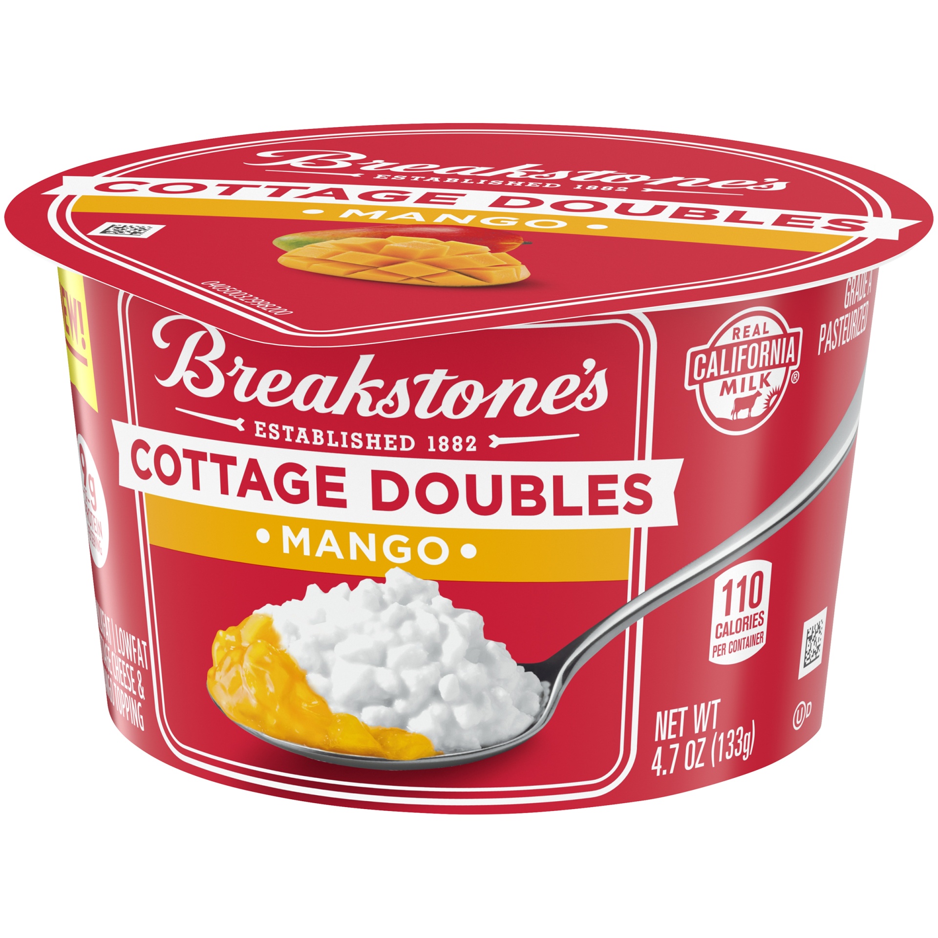 slide 3 of 6, Breakstone's Cottage Doubles Lowfat Cottage Cheese & Mango Topping with 2% Milkfat Cup, 4.7 oz