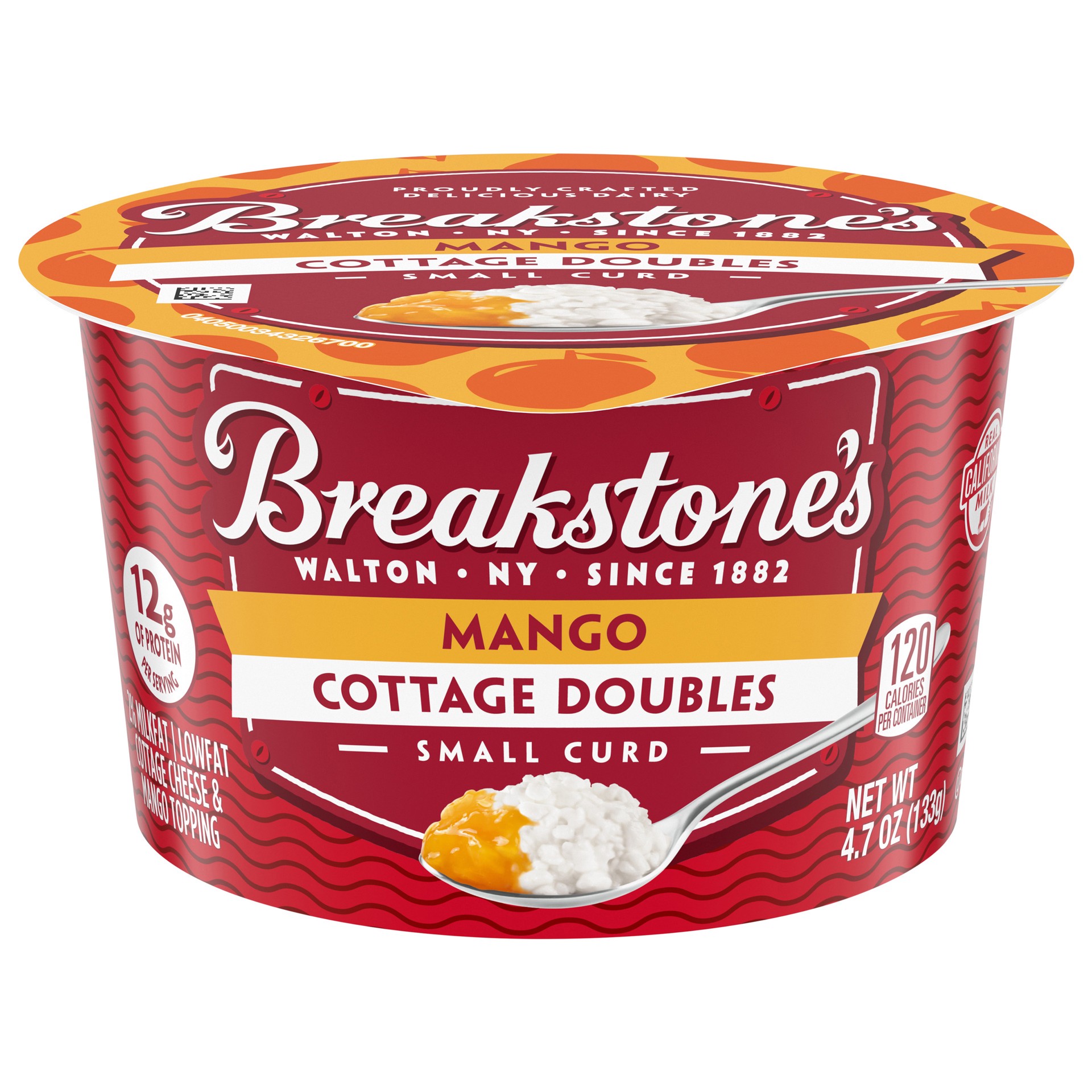 slide 1 of 11, Breakstone's Cottage Doubles Lowfat Cottage Cheese & Mango Topping with 2% Milkfat, 4.7 oz Cup, 4.7 oz