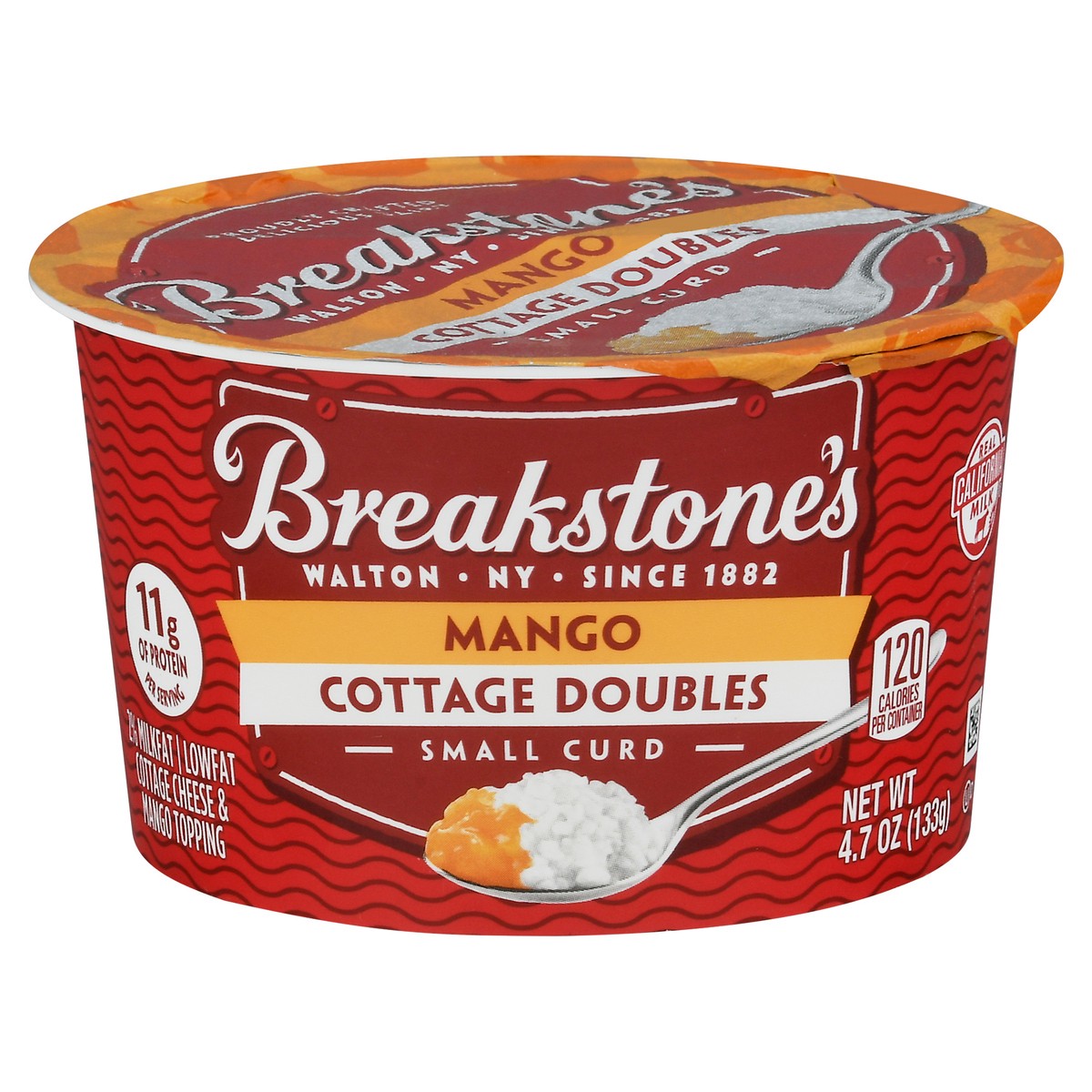 slide 4 of 11, Breakstone's Cottage Doubles Lowfat Cottage Cheese & Mango Topping with 2% Milkfat, 4.7 oz Cup, 4.7 oz