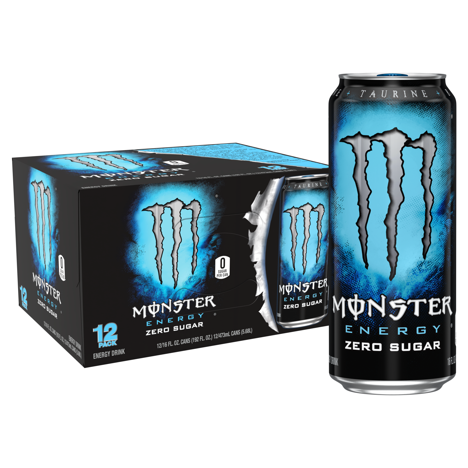 slide 1 of 5, Monster Energy Zero Sugar, Zero Sugar Energy Drink (Pack of 12, 16 oz