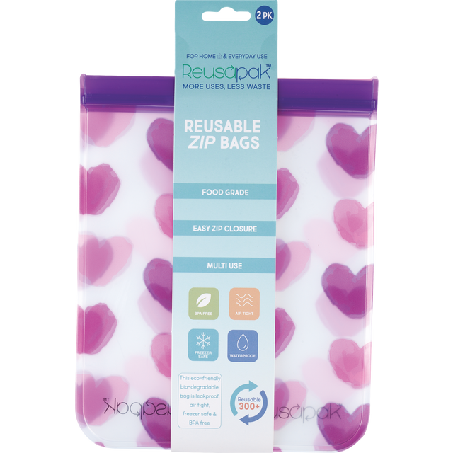 slide 1 of 1, REUSAPAK Happy Hearts 2 Pack Gusset Bag- Lg, 1 ct