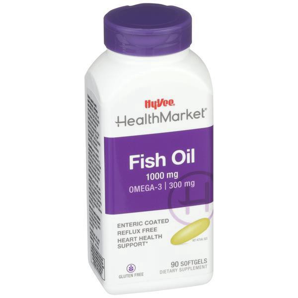 slide 1 of 1, Hy-Vee Healthmarket All Natural Fish Oil 1000mg - Omega-3 Enteric Coated Softgels, 90 ct