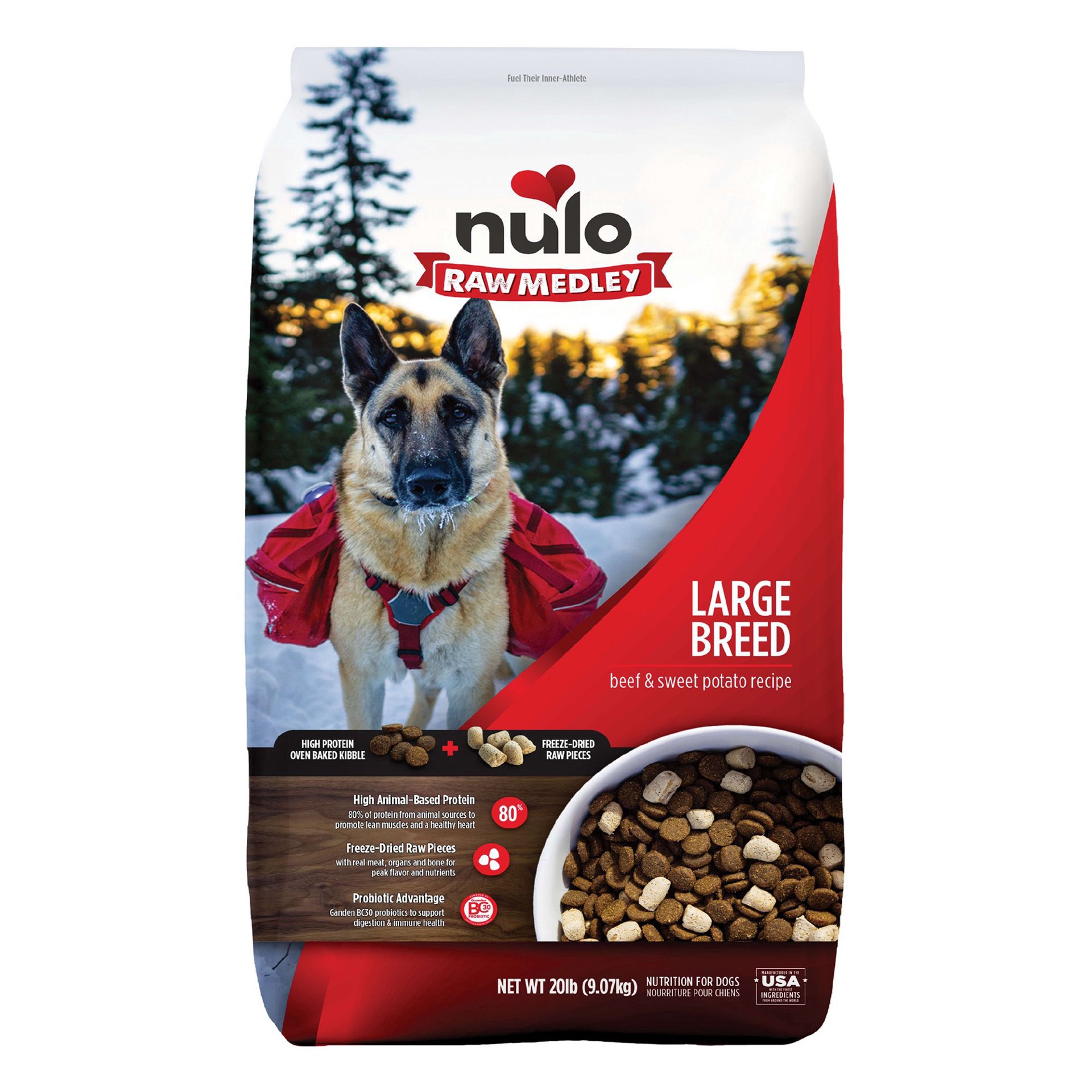 slide 1 of 1, Nulo Raw Medley Bibble Plus Freeze Dried Pieces Adult Dog Food - Large Breed, Lamb & Sweet Potato, 20 lb