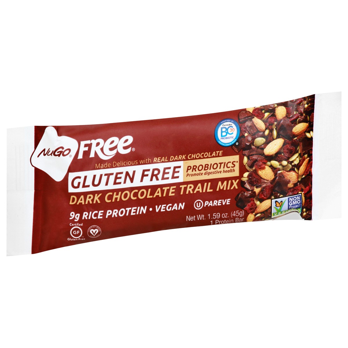 slide 12 of 13, NuGo Free Gluten Free Dark Chocolate Trail Mix Protein Bar 1.59 oz, 1.59 oz