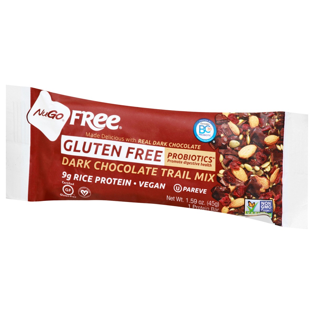 slide 10 of 13, NuGo Free Gluten Free Dark Chocolate Trail Mix Protein Bar 1.59 oz, 1.59 oz