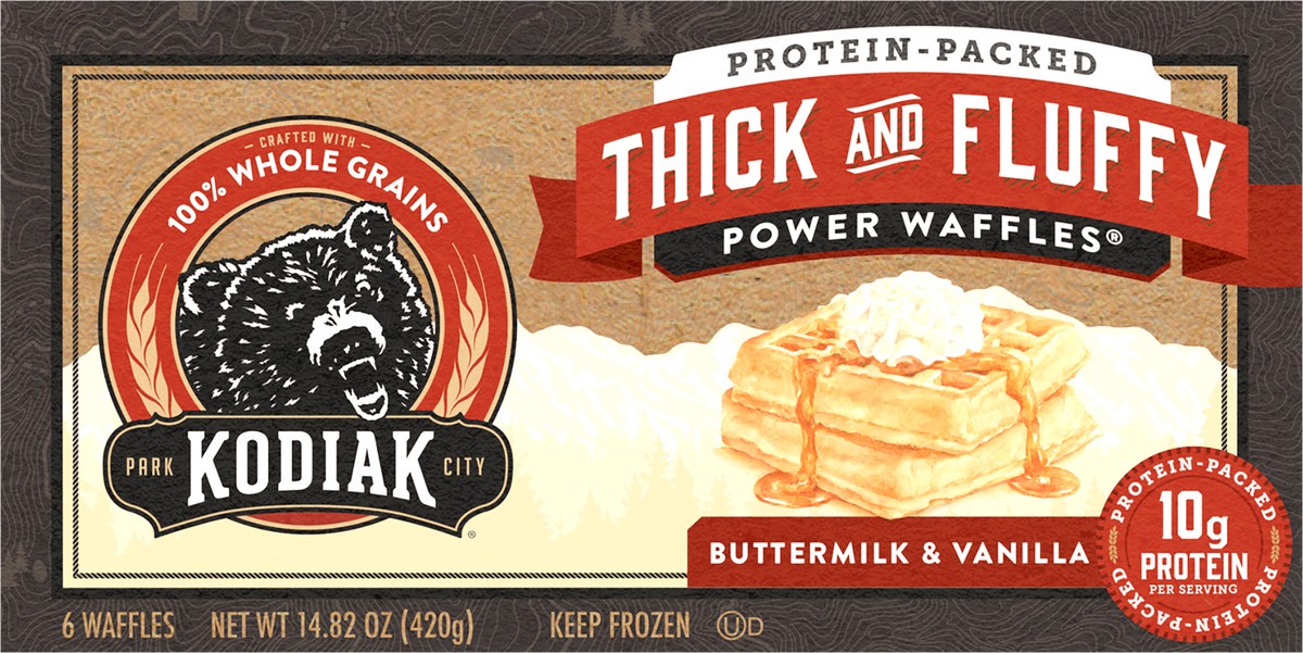 slide 3 of 8, Kodiak Cakes Buttermilk Vanilla Thick And Fluffy Waffles, 6 ct; 14.82 oz