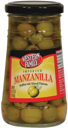 slide 1 of 1, Western Family Olives Manz Stuffed Pimient, 5.75 oz