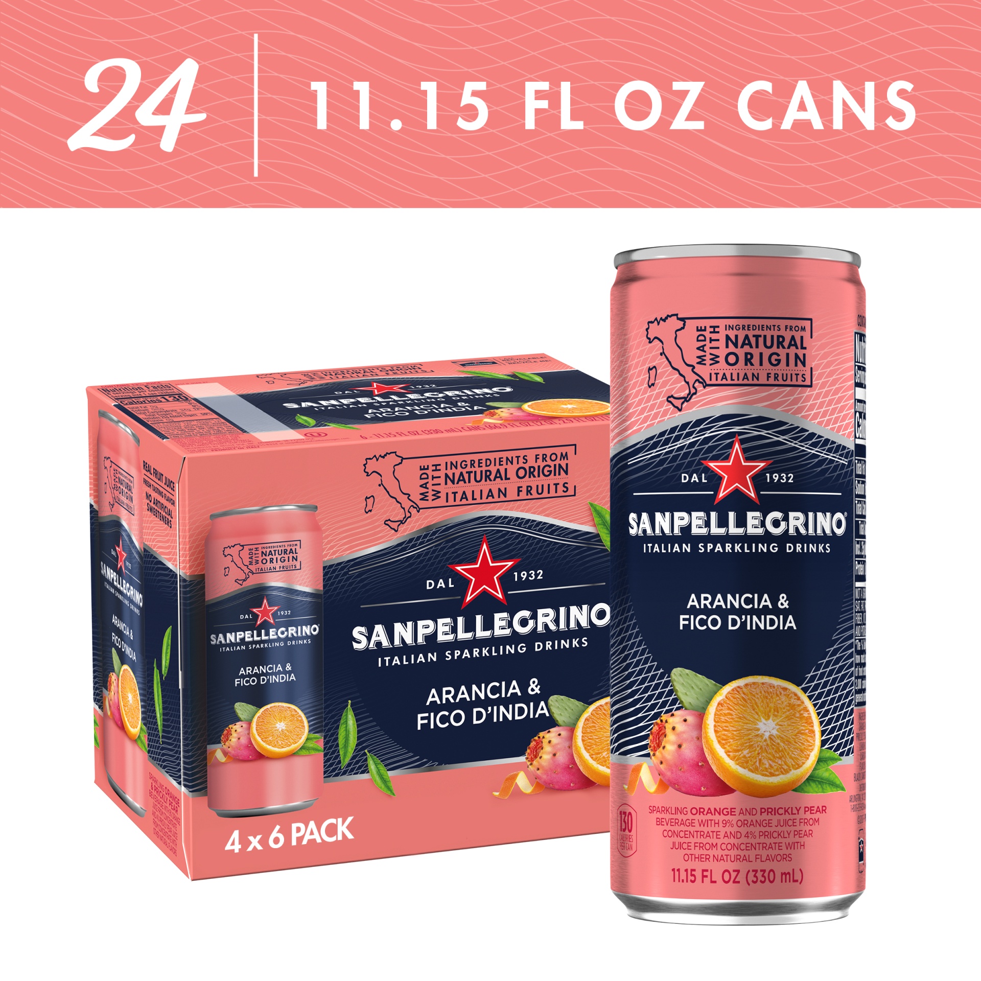slide 1 of 7, Sanpellegrino Prickly Pear and Orange Italian Sparkling Drinks, 11.5 fl oz