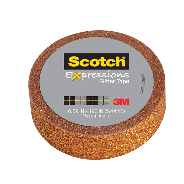 slide 1 of 3, Scotch Expressions Glitter Tape, Bright Orange, .59 in x 196 in