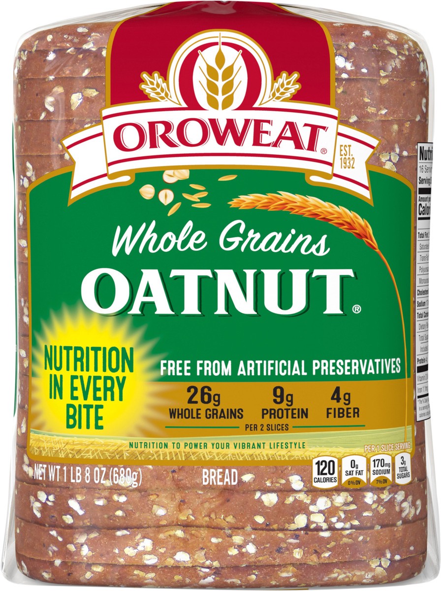 slide 6 of 8, Oroweat Oatnut Bread, 24 oz, Multigrain Bread, Bag, 24 oz