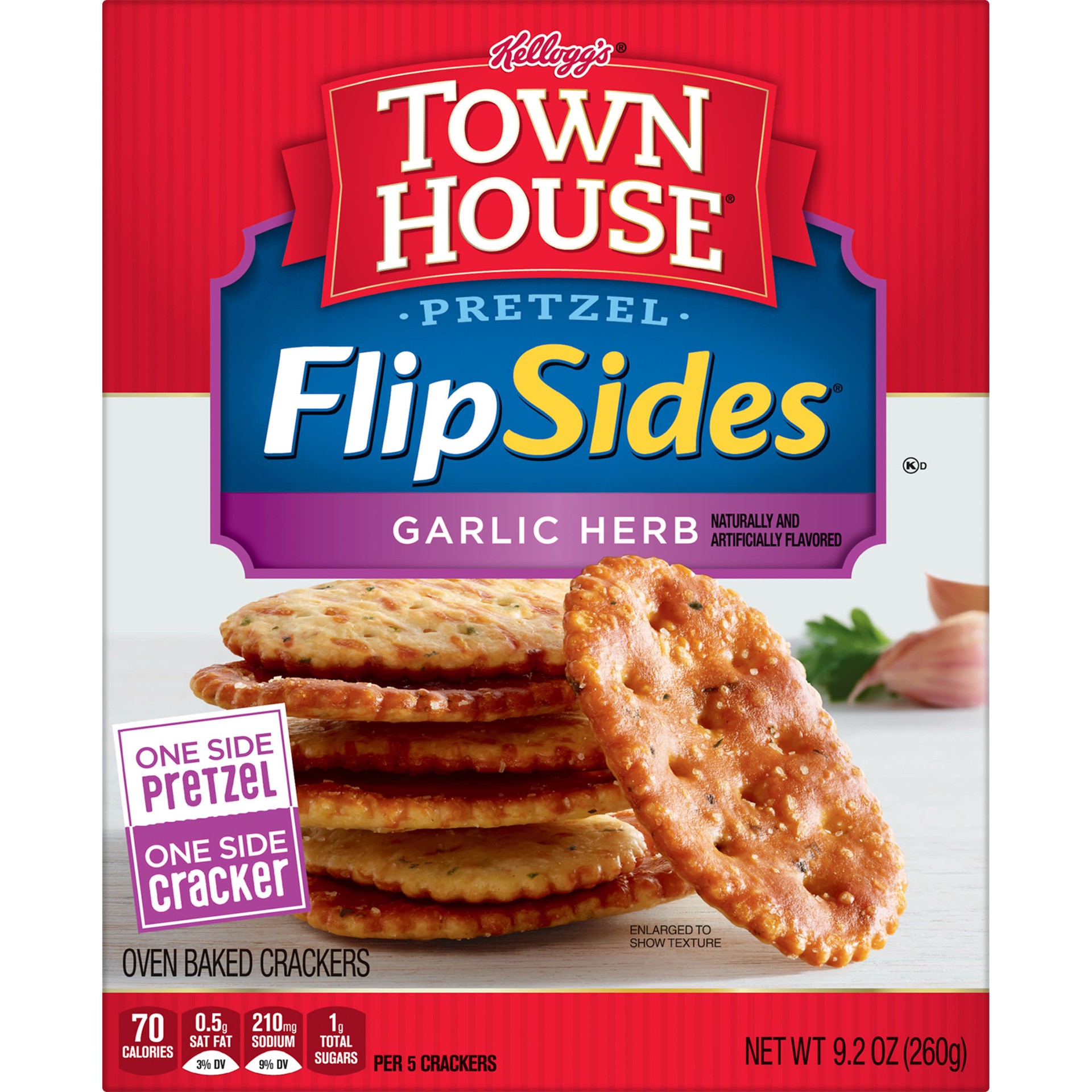slide 2 of 5, Town House Kellogg's Town House Pretzel Flipsides Crackers, Garlic Herb, 9.2 oz, 9.2 oz
