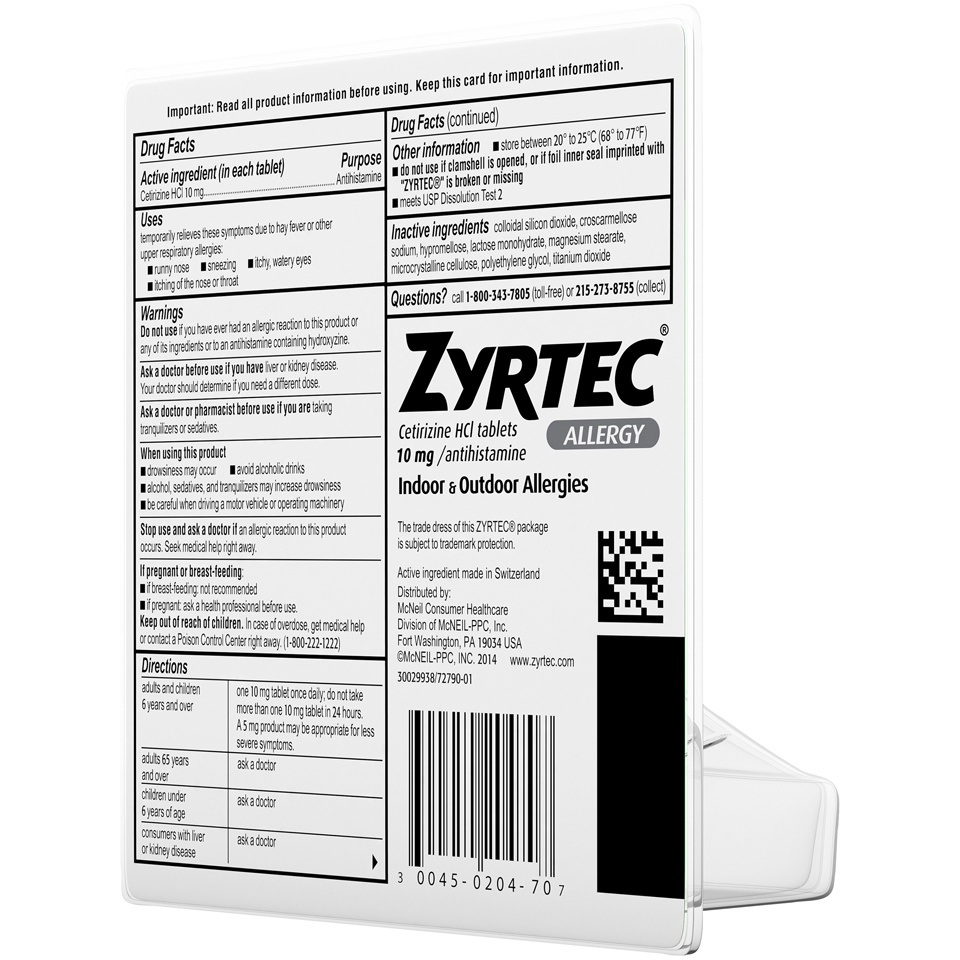 slide 3 of 6, Zyrtec 24 Hour Allergy Relief Tablets, Antihistamine Indoor & Outdoor Allergy Medicine with Cetirizine HCl, 70 ct