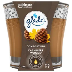 Glade Scented Candle Jar, Cashmere Woods, Fragrance Infused with Essential Oils, 3.4 oz