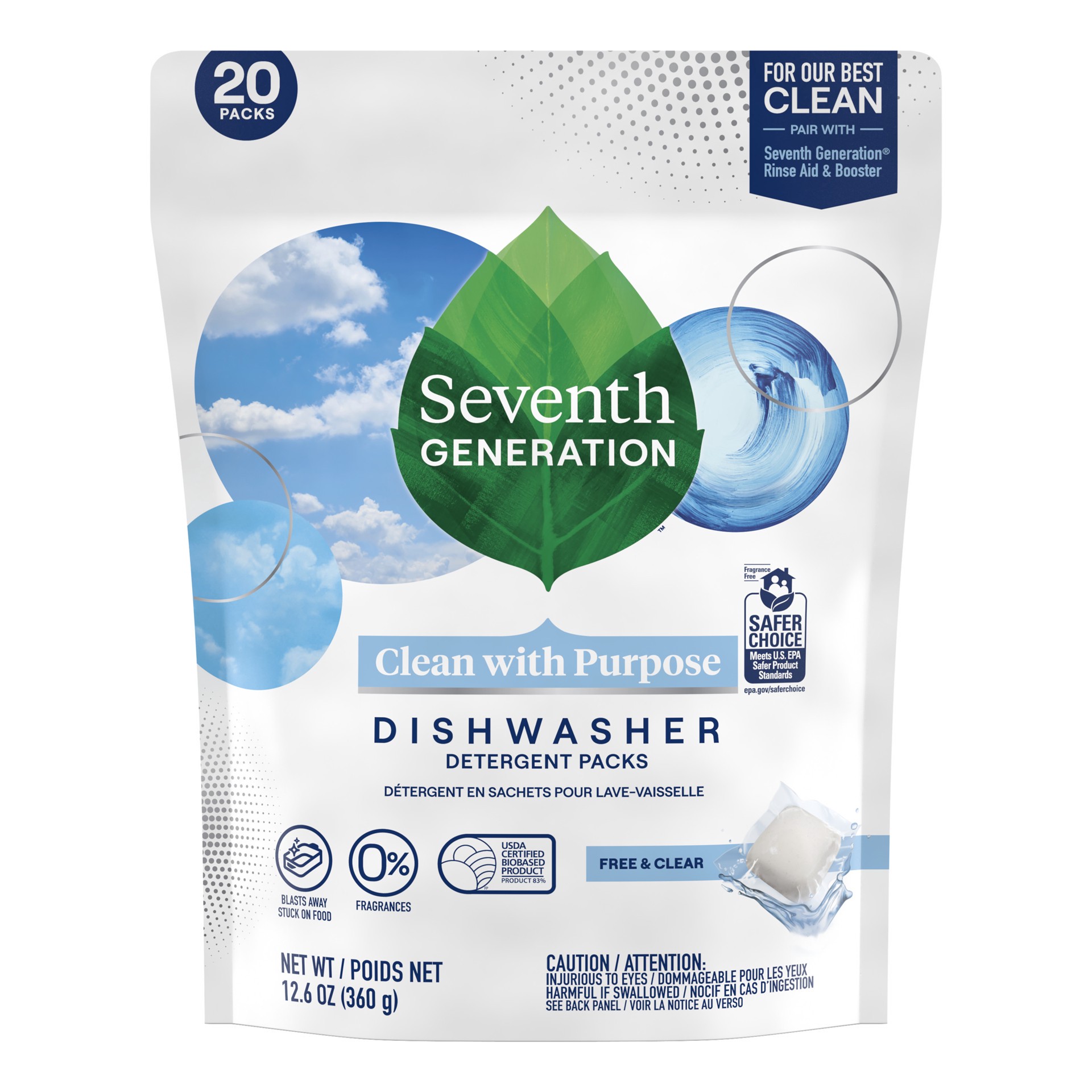 slide 1 of 2, Seventh Generation Dishwasher Detergent Packs Free & Clear, 20 count, 20 ct